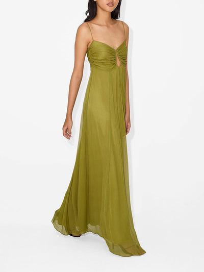 Elegant Back Smocked Maxi Dress with Metal Hollow Design