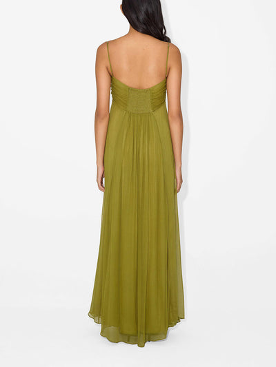 Elegant Back Smocked Maxi Dress with Metal Hollow Design