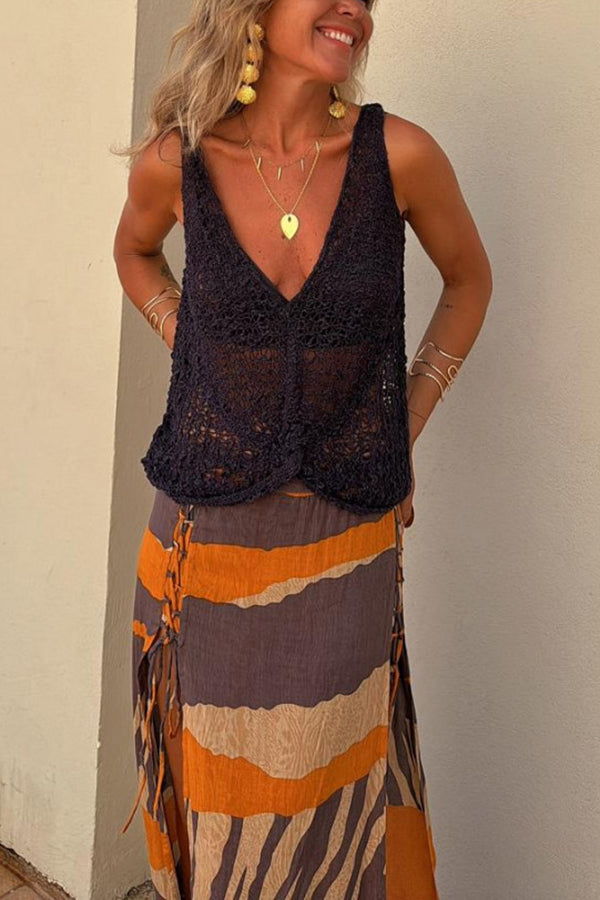 Malibu Knit V‑Neck Twist Loose Tank for Summer