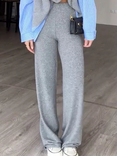 Chic Striped Knitted Fake Two-Piece Top & Pants Set for Women