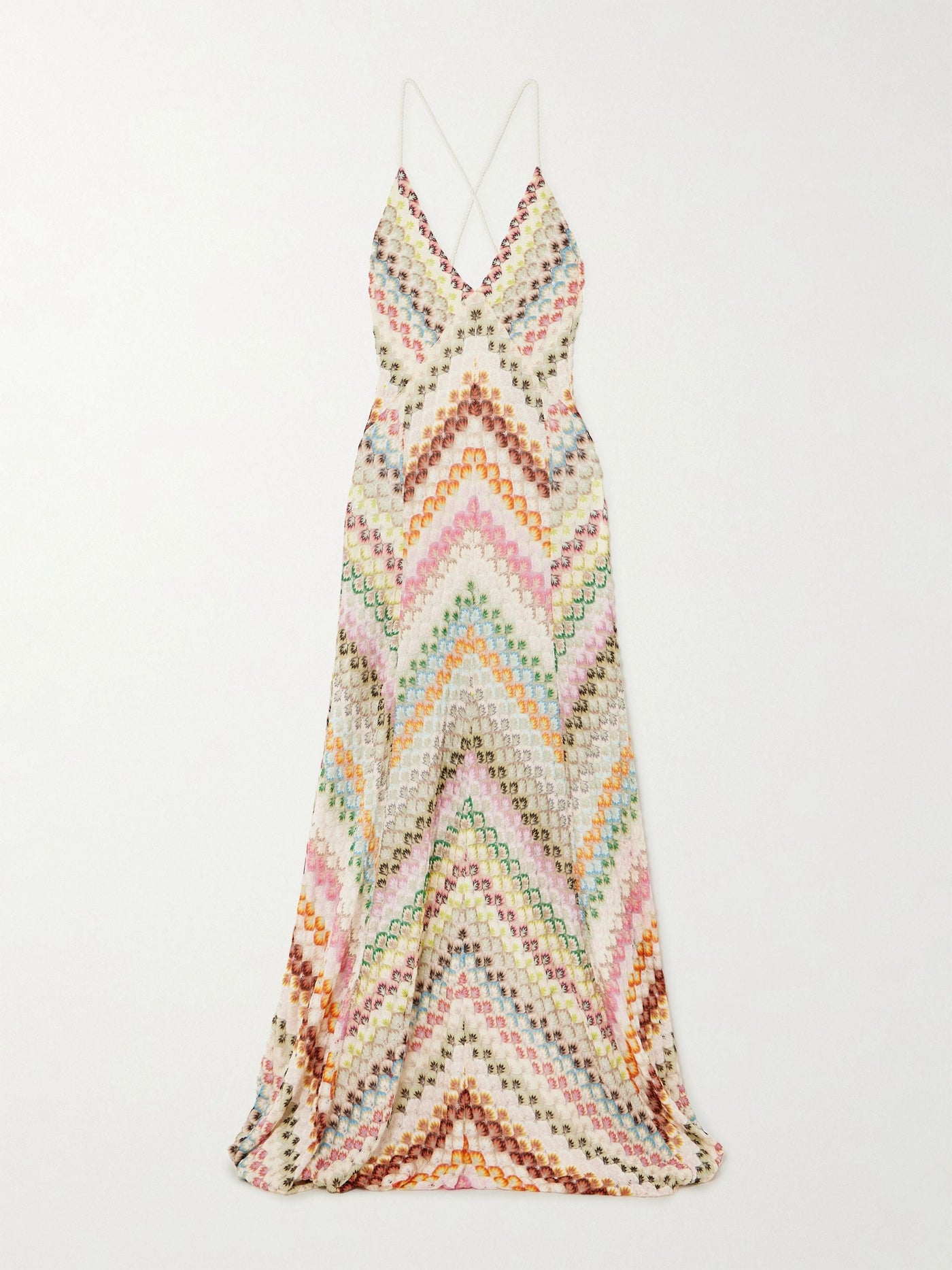 Knit Colorful Herringbone Print Open Back Maxi Dress