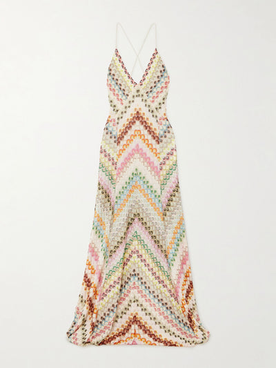 Knit Colorful Herringbone Print Open Back Maxi Dress