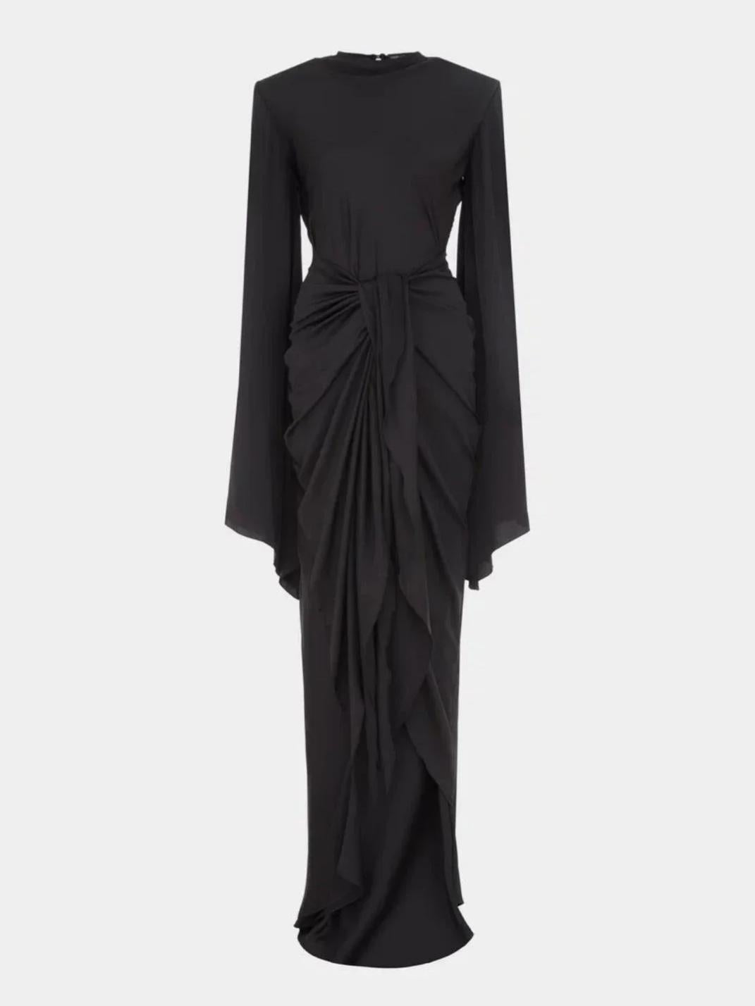 Elegant Gothic High Neck Maxi Dress with Dramatic Sleeves