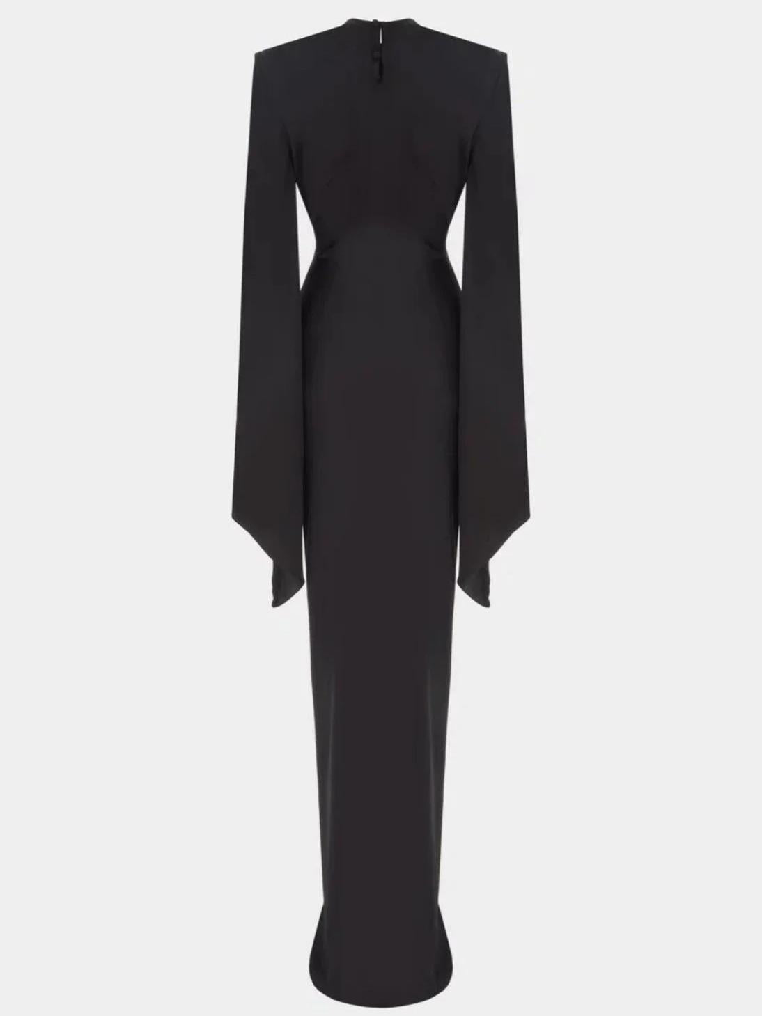 Elegant Gothic High Neck Maxi Dress with Dramatic Sleeves