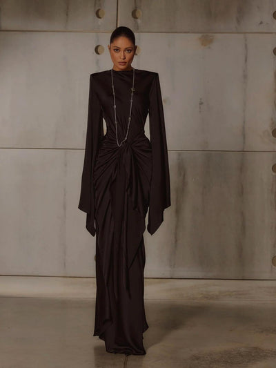 Elegant Gothic High Neck Maxi Dress with Dramatic Sleeves