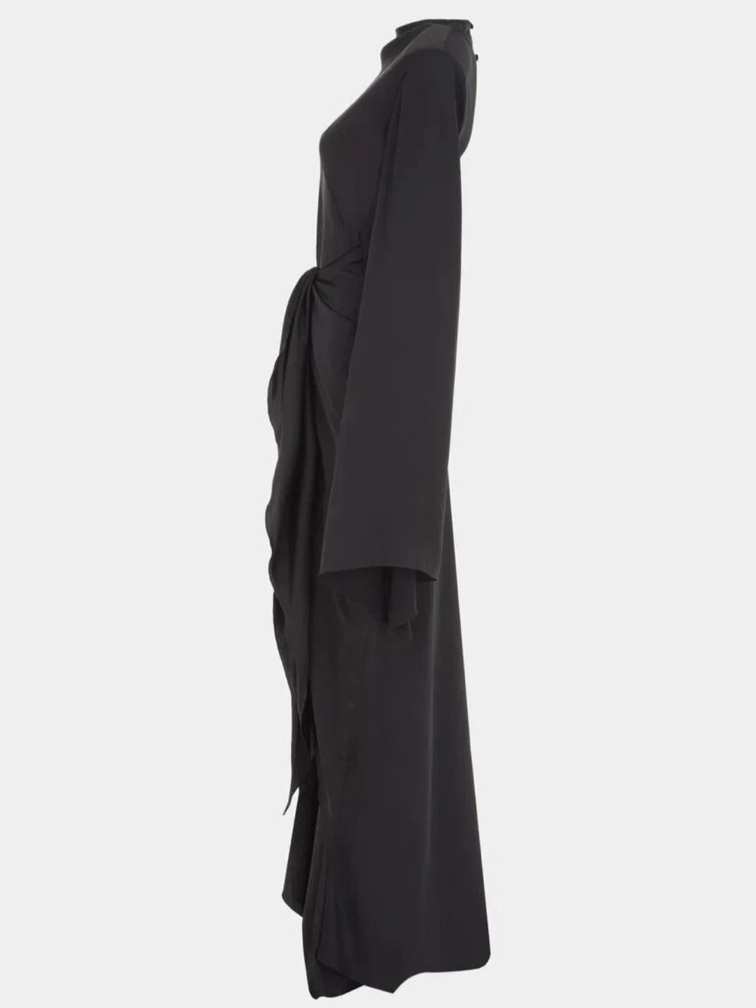 Elegant Gothic High Neck Maxi Dress with Dramatic Sleeves