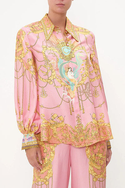 Mermaid Motel Unique Print Long Sleeve Loose Shirt & Elastic Waist Pants Set