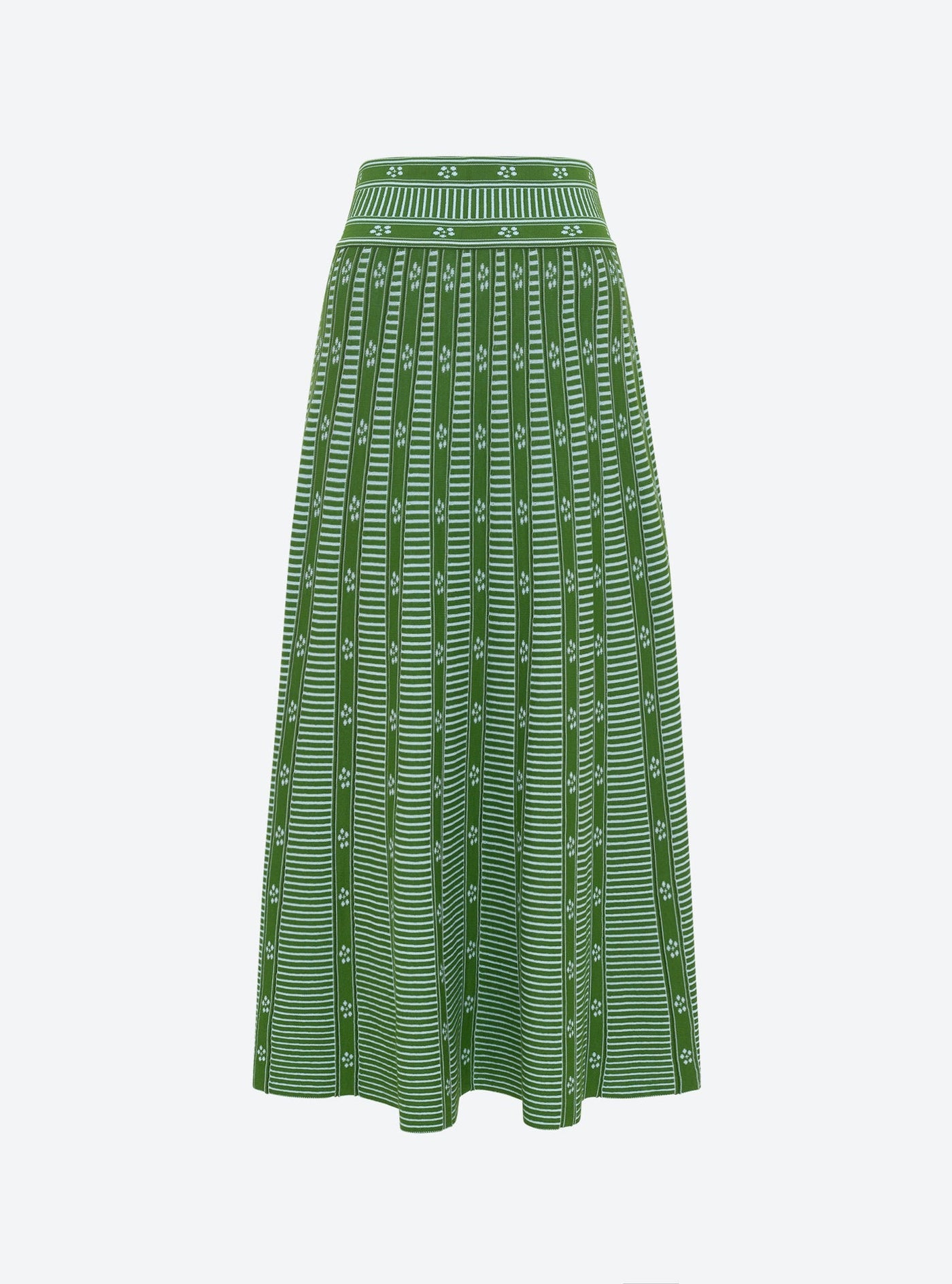 Elegant Green Floral Jacquard Skirt for Women - Stylish A-Line Midi