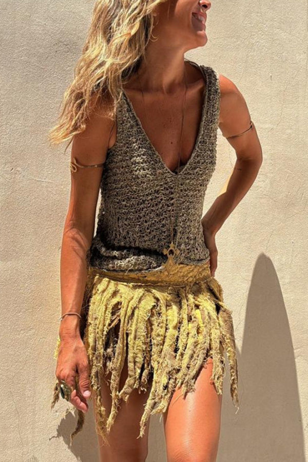 Malibu Knit V‑Neck Twist Loose Tank for Summer