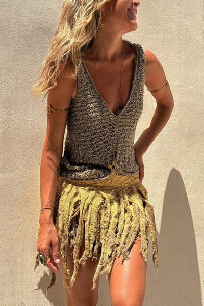 Malibu Knit V‑Neck Twist Loose Tank for Summer