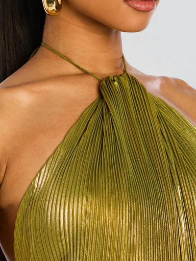 Sparkling Emerald Green Peridot Maxi Dress with Elegant Metallic Sheen