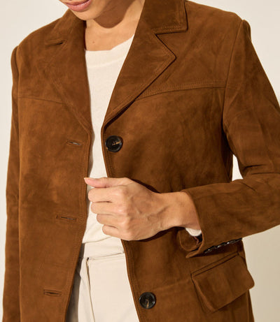 Flair Vintage Camel Suede Women's Blazer with Classic Tailoring