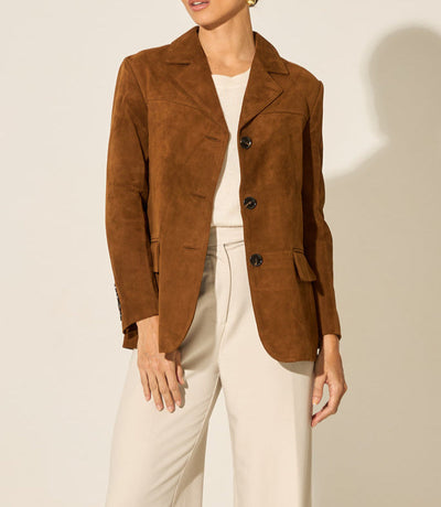 Flair Vintage Camel Suede Women's Blazer with Classic Tailoring
