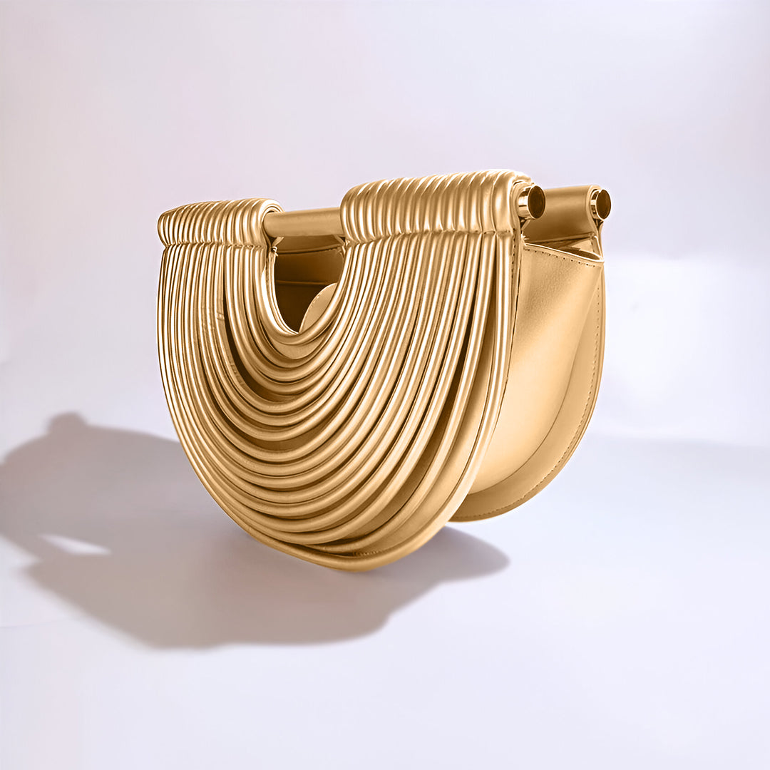 Luxurious Semi-Circular Metallic Handbag: Chic Shoulder Bag with Removable Strap