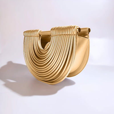 Luxurious Semi-Circular Metallic Handbag: Chic Shoulder Bag with Removable Strap