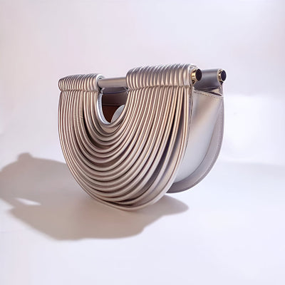 Luxurious Semi-Circular Metallic Handbag: Chic Shoulder Bag with Removable Strap
