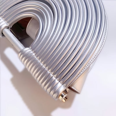 Luxurious Semi-Circular Metallic Handbag: Chic Shoulder Bag with Removable Strap