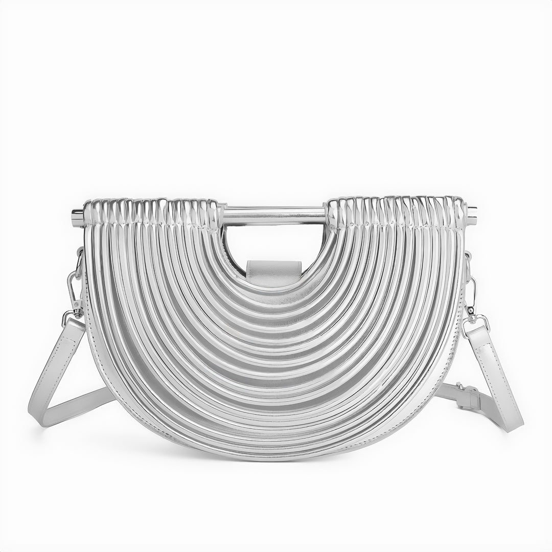 Luxurious Semi-Circular Metallic Handbag: Chic Shoulder Bag with Removable Strap