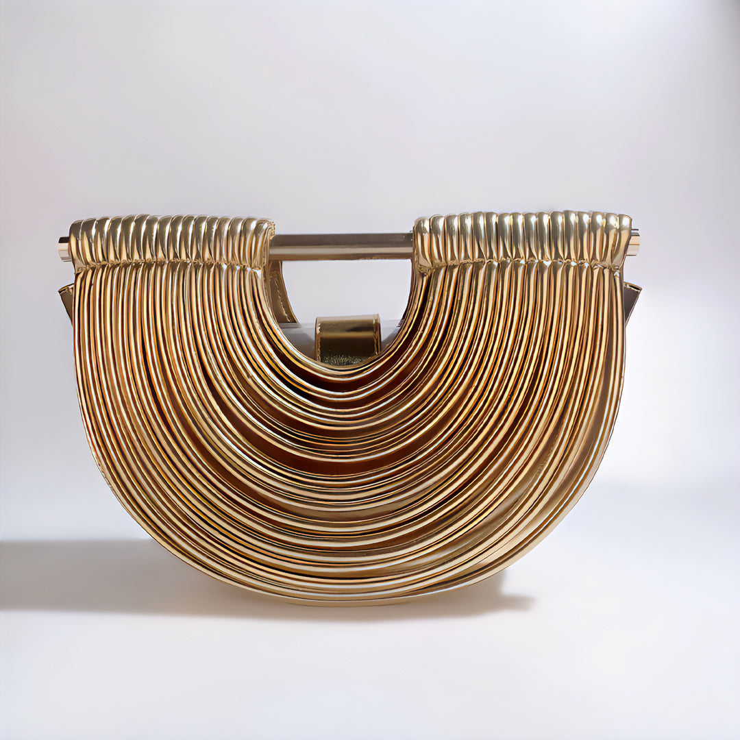 Luxurious Semi-Circular Metallic Handbag: Chic Shoulder Bag with Removable Strap