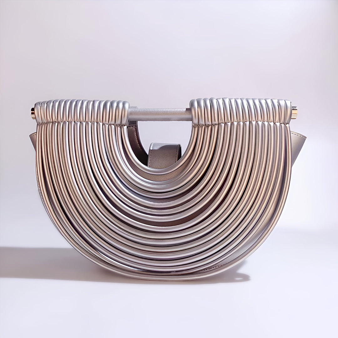 Luxurious Semi-Circular Metallic Handbag: Chic Shoulder Bag with Removable Strap