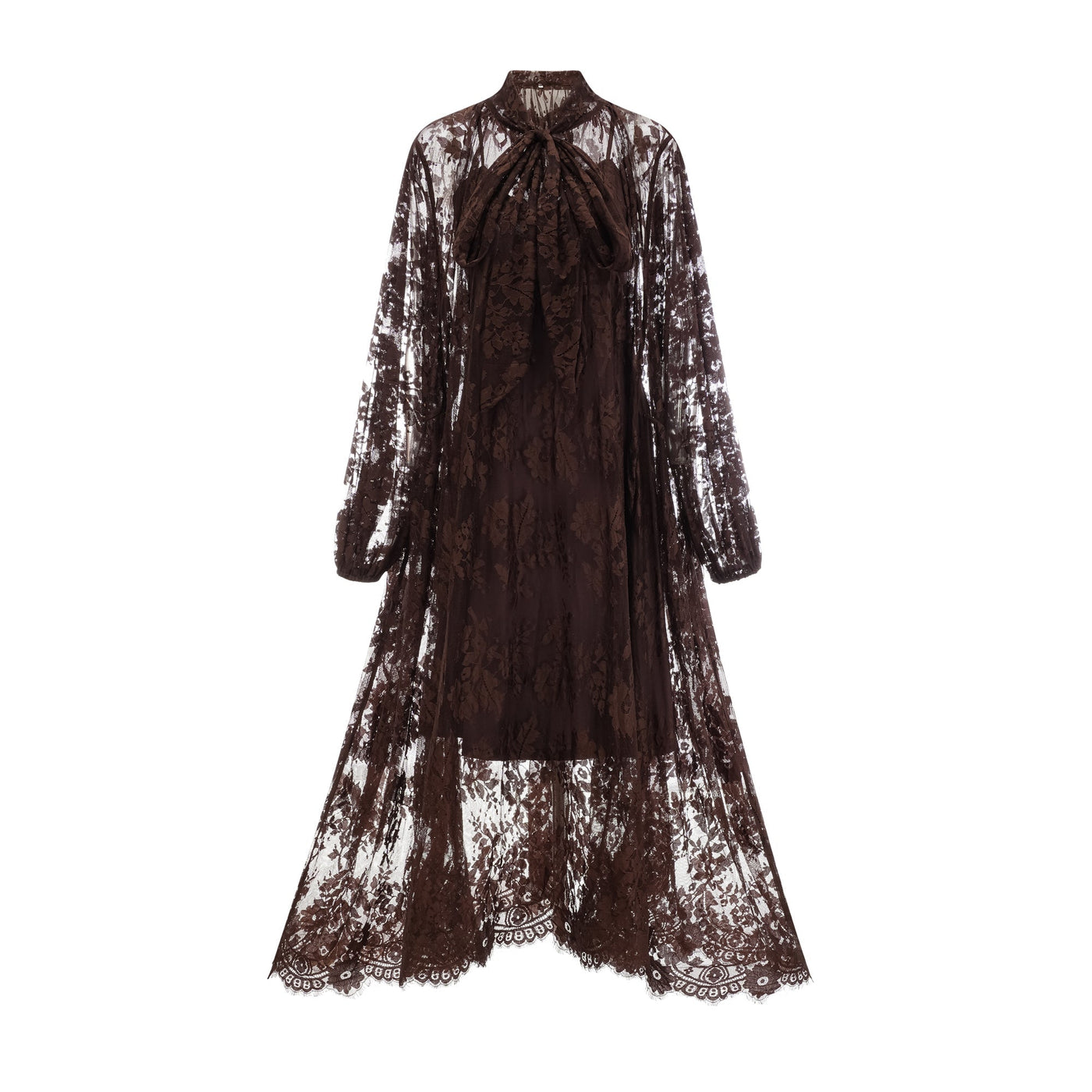 Elegant Sylvie Brown Chantilly Lace Flared Midi Dress