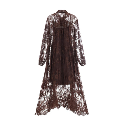 Elegant Sylvie Brown Chantilly Lace Flared Midi Dress