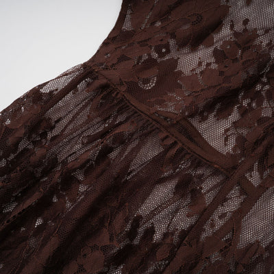 Elegant Sylvie Brown Chantilly Lace Flared Midi Dress