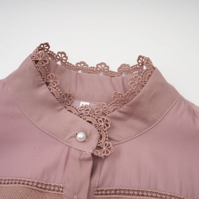 Verza Pink Puff Sleeve Lace Midi Dress with Belt