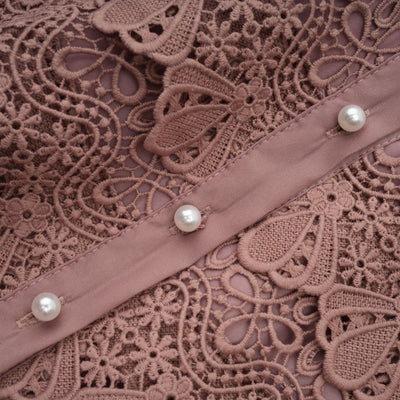 Verza Pink Puff Sleeve Lace Midi Dress with Belt