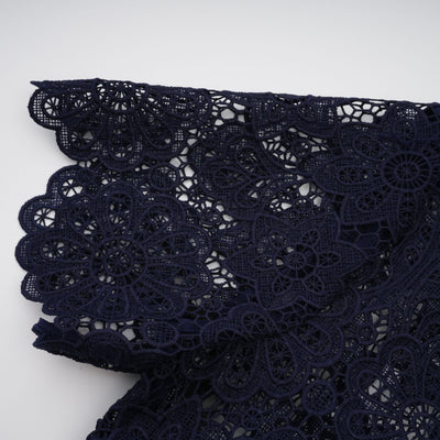 Elegant Dark Blue Floral Crochet Lace Midi Dress