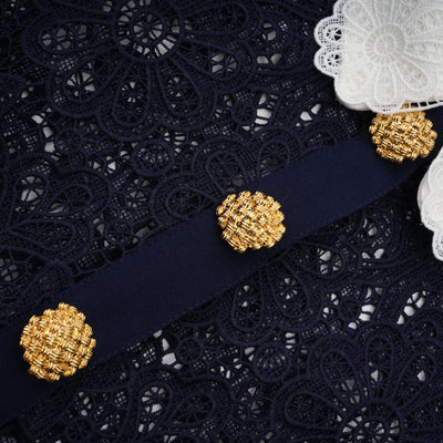 Elegant Dark Blue Floral Crochet Lace Midi Dress