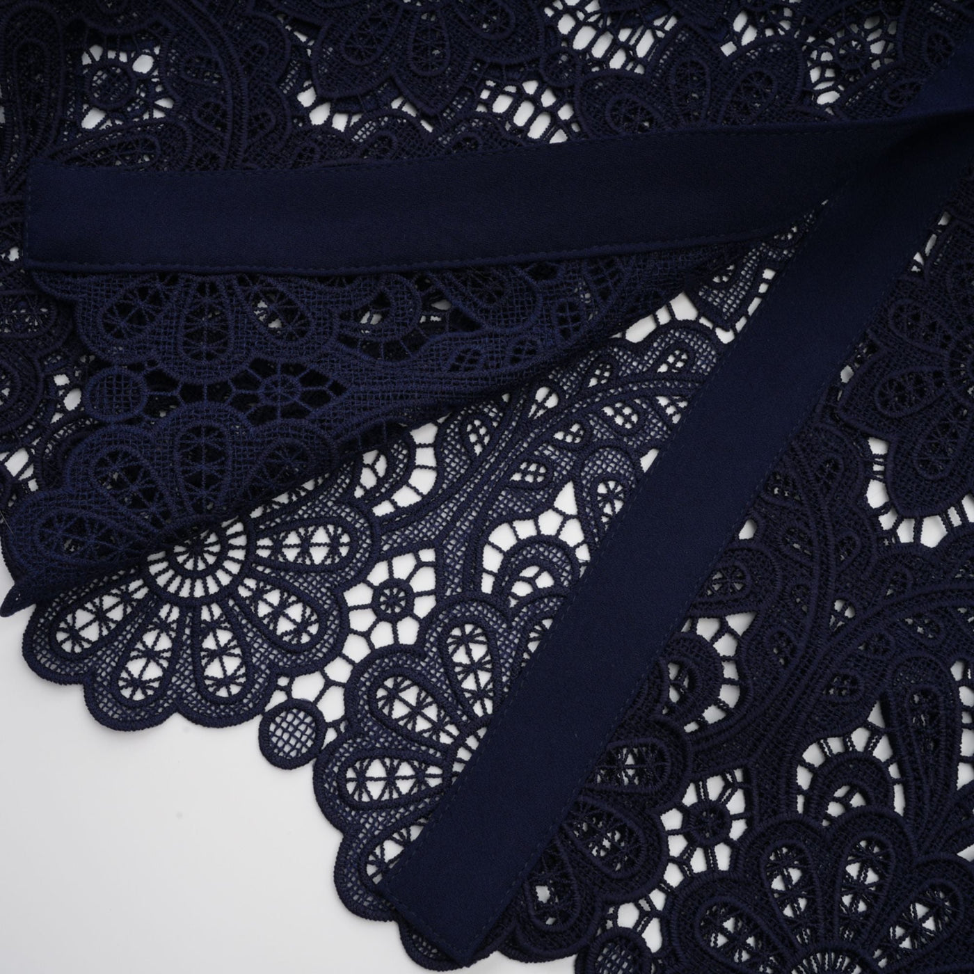 Elegant Dark Blue Floral Crochet Lace Midi Dress