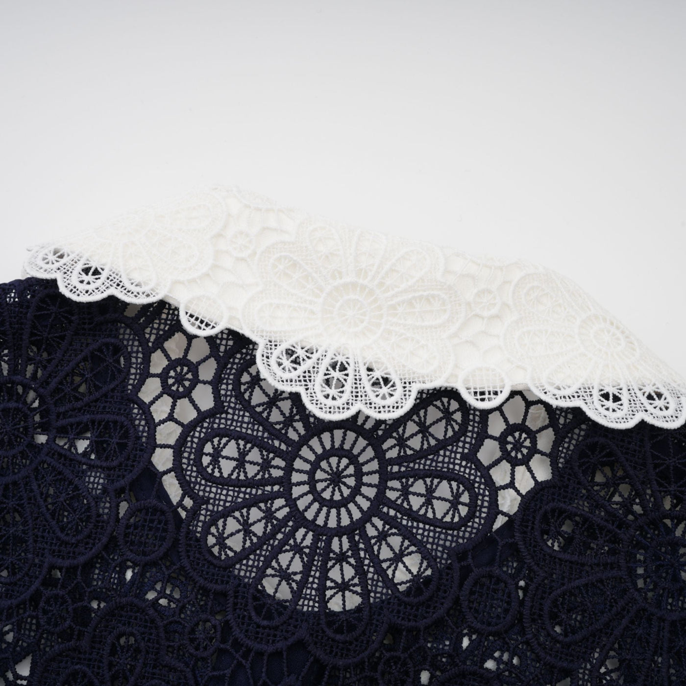 Elegant Dark Blue Floral Crochet Lace Midi Dress