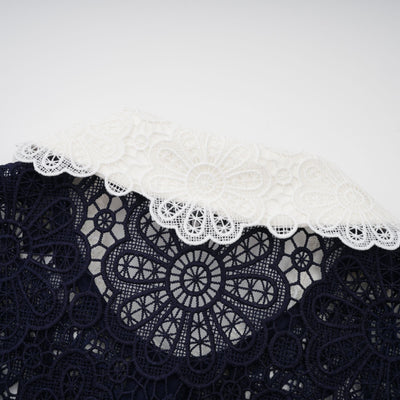 Elegant Dark Blue Floral Crochet Lace Midi Dress