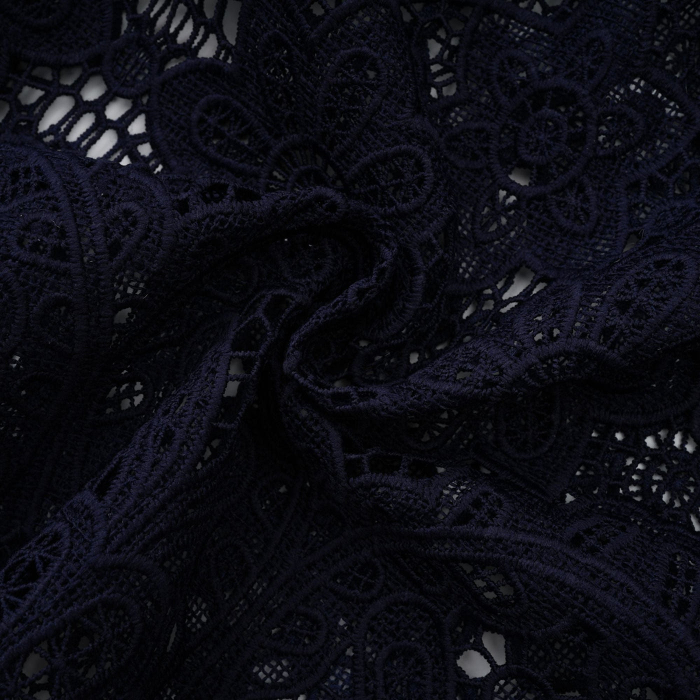 Elegant Dark Blue Floral Crochet Lace Midi Dress