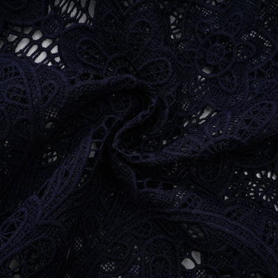 Elegant Dark Blue Floral Crochet Lace Midi Dress