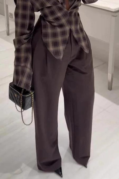 Kafra Brown Plaid Oversized Slouchy Blouse with Drape