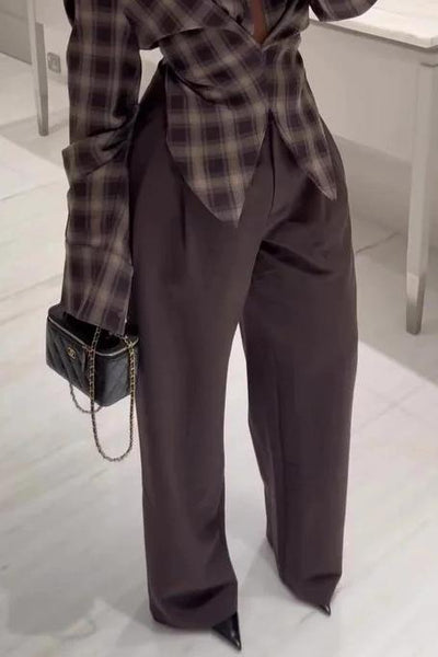 Kafra Brown Plaid Oversized Slouchy Blouse with Drape