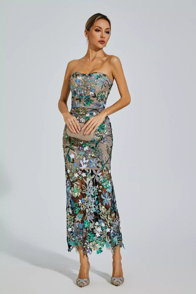 Leanna Blue Embroidered Maxi Dress