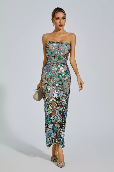 Leanna Blue Embroidered Maxi Dress