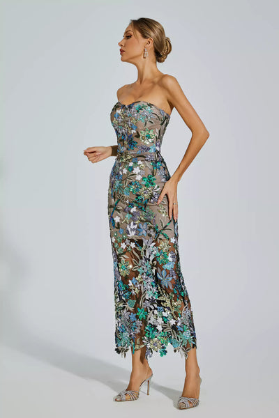 Leanna Blue Embroidered Maxi Dress