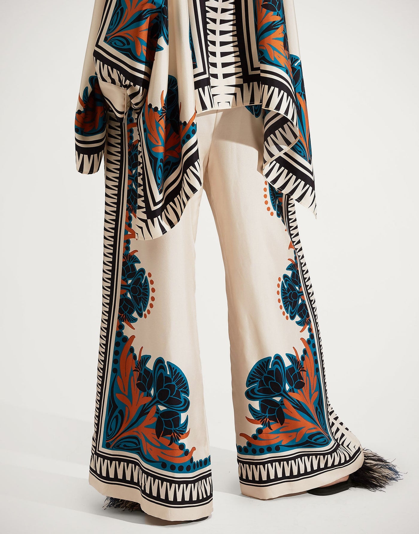 Florence Placee Silk Twill Palazzo Pants: Wide-Leg Flowy Comfort for Women