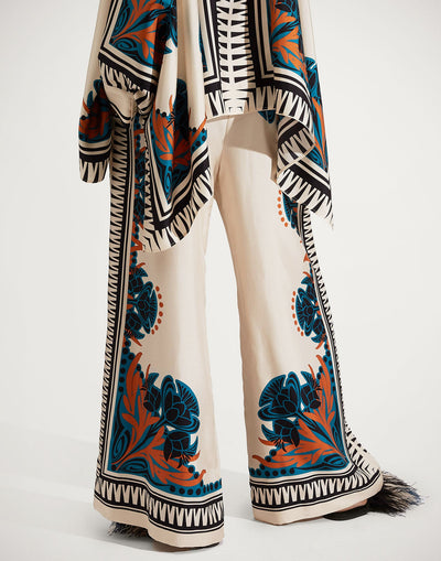 Florence Placee Silk Twill Palazzo Pants: Wide-Leg Flowy Comfort for Women