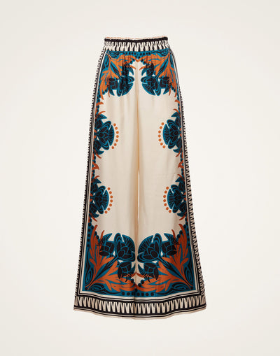 Florence Placee Silk Twill Palazzo Pants: Wide-Leg Flowy Comfort for Women