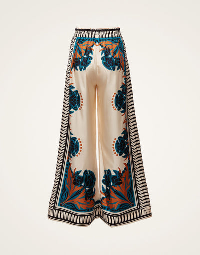 Florence Placee Silk Twill Palazzo Pants: Wide-Leg Flowy Comfort for Women