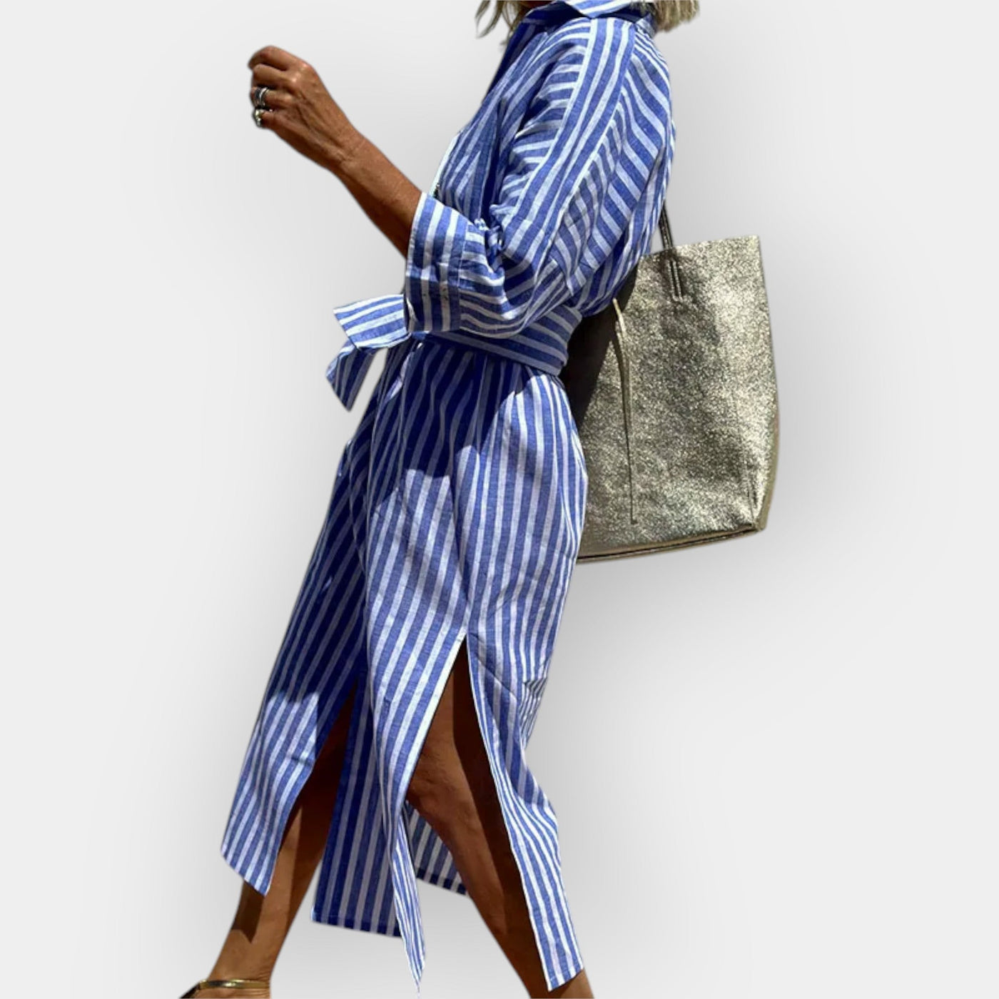 Elegant Two-Tone Buttoned Dress: Chic, Versatile, Comfortable, Perfect for Any Occasion