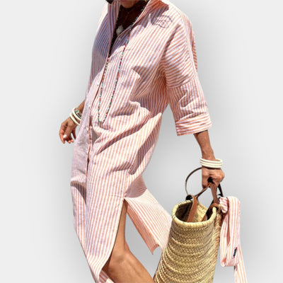 Elegant Two-Tone Buttoned Dress: Chic, Versatile, Comfortable, Perfect for Any Occasion