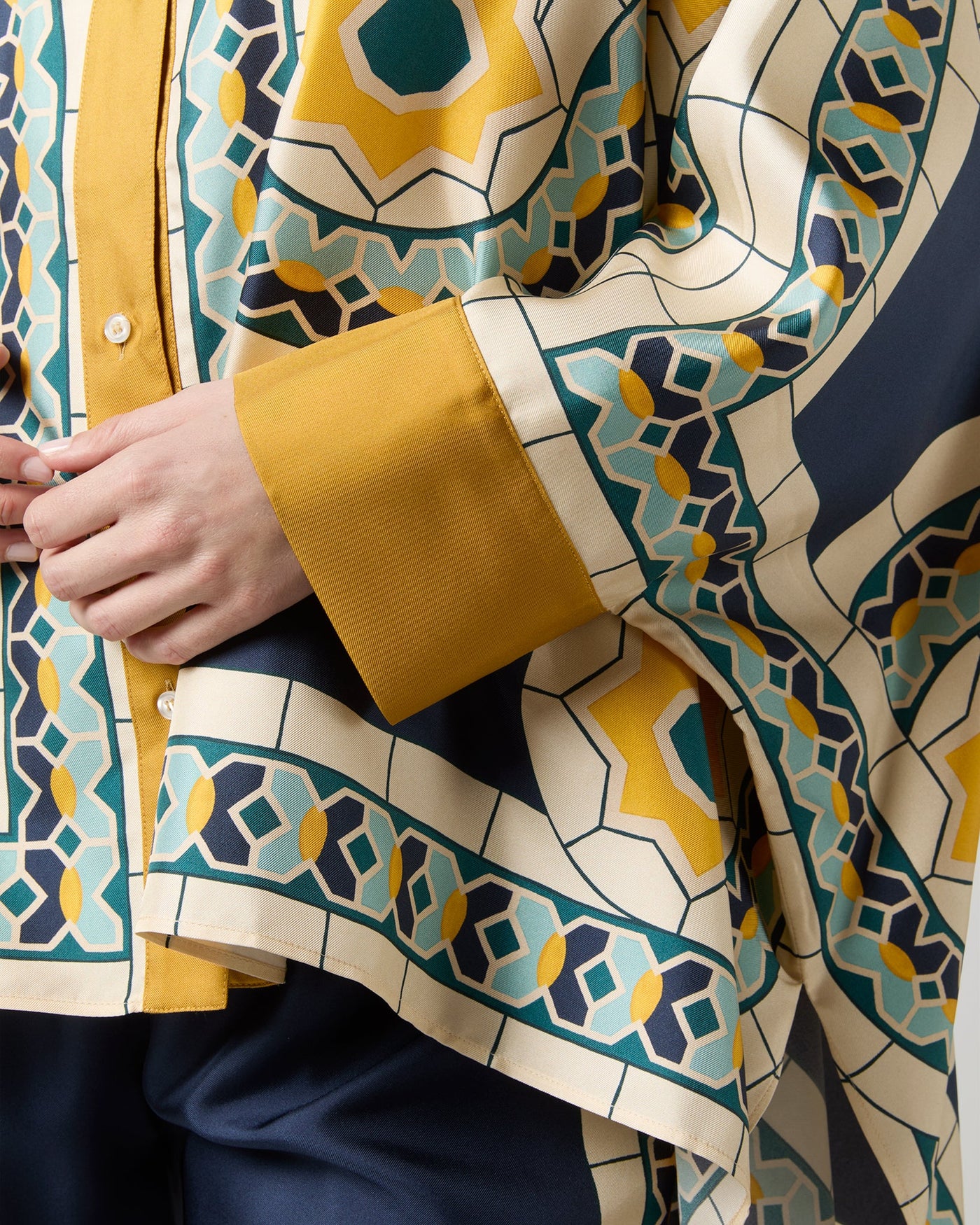 La DoubleJ Foulard Shirt Blue Mudejar Placee Silk Twill