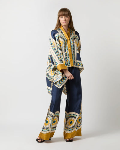La DoubleJ Foulard Shirt Blue Mudejar Placee Silk Twill