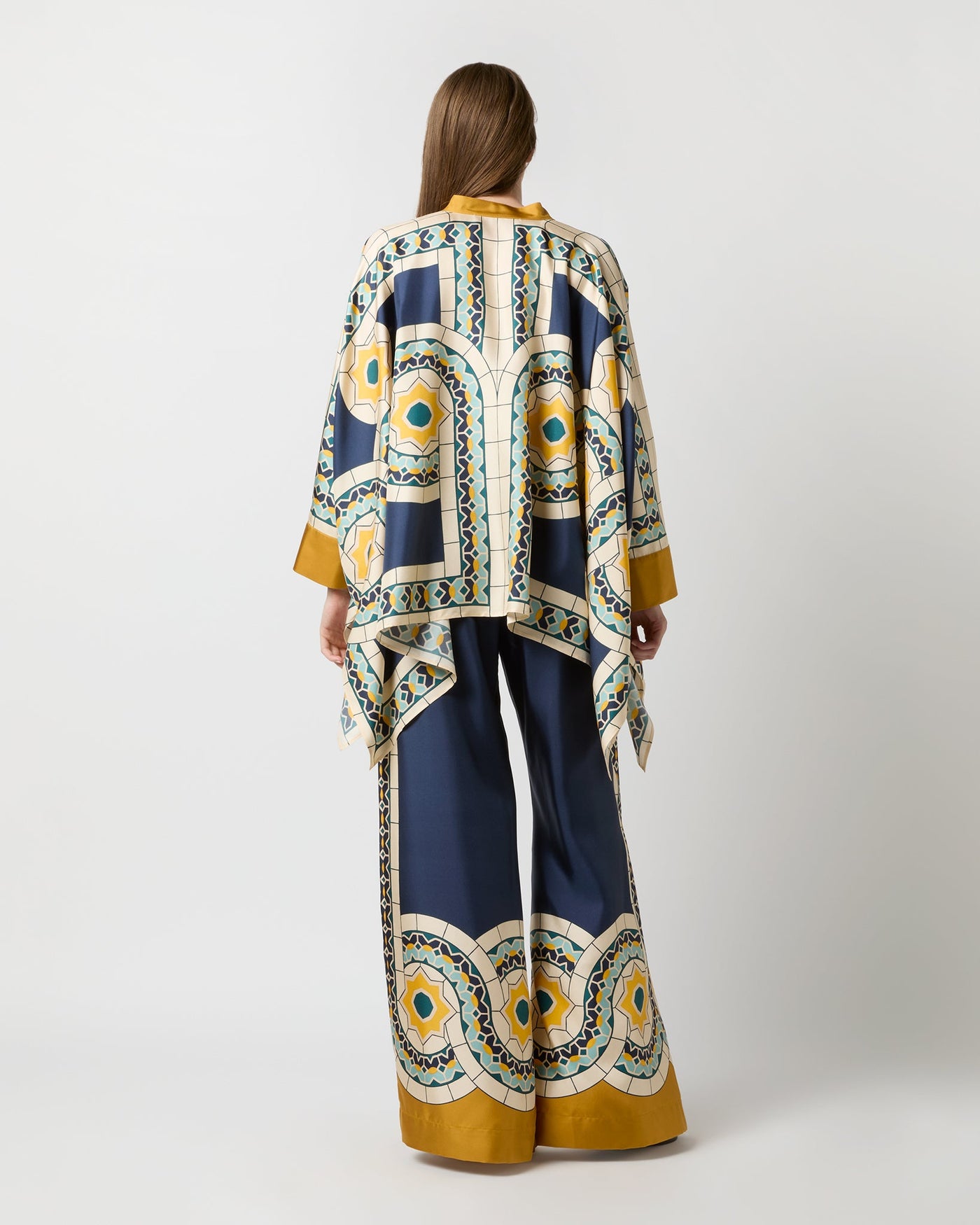 La DoubleJ Foulard Shirt Blue Mudejar Placee Silk Twill
